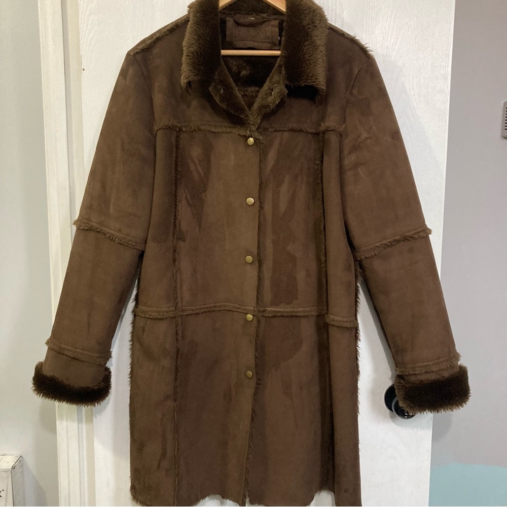 Roxy Faux Suede Long Jacket Sz L
